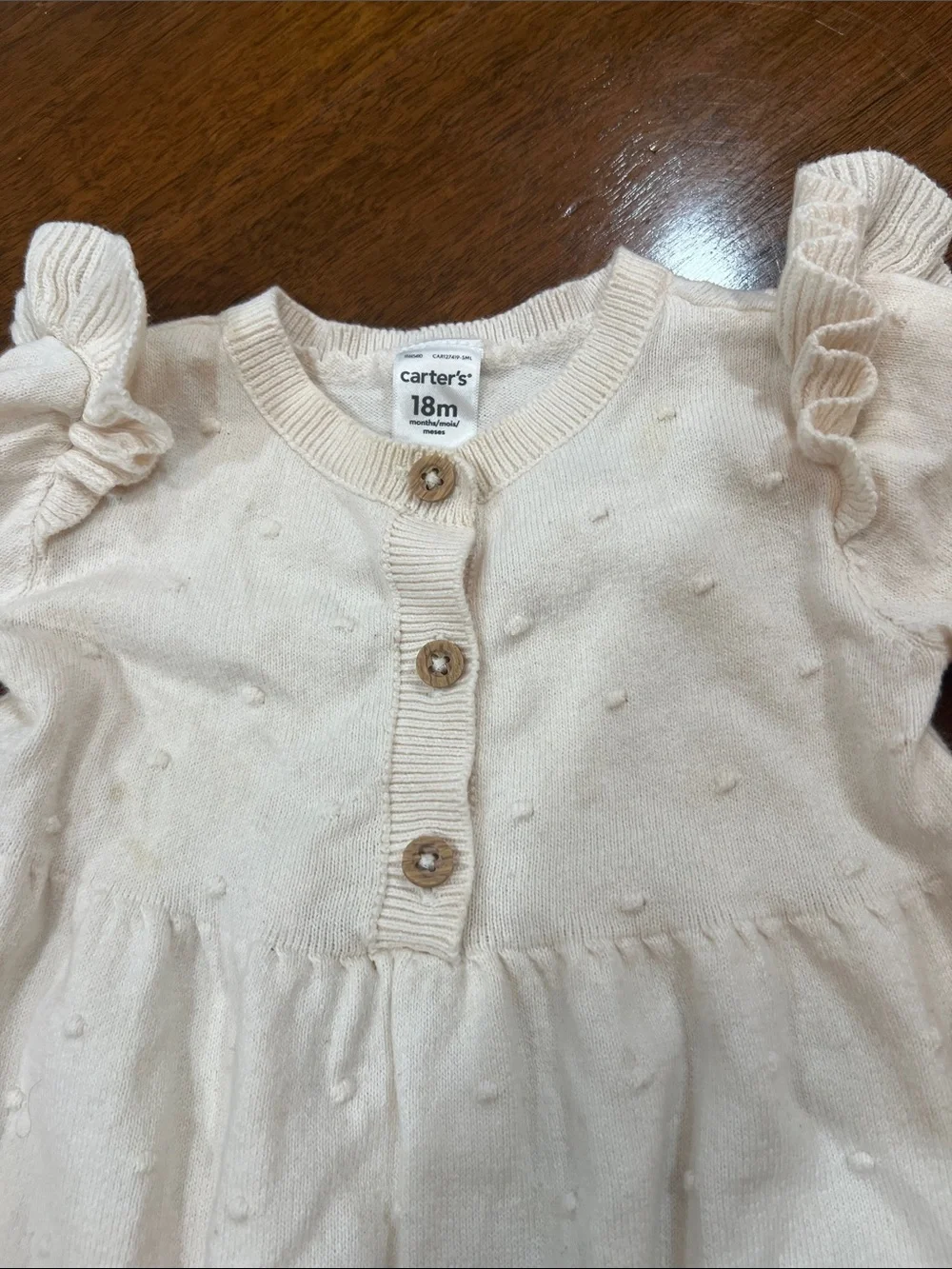 Carter's Cream Knit Ruffle Shoulder Romper